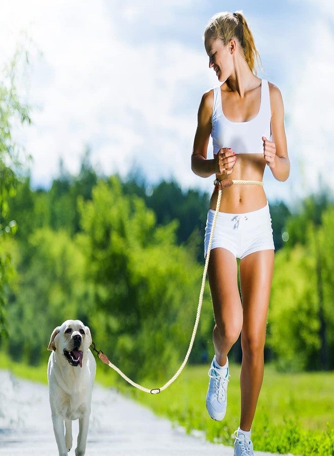 مايل هاي لايف طوق كلاب Mile High Life بدون استخدام اليدين، طوق للخصر مع وصلة من الجلد الطبيعي، طوق انزلاقي متعدد الوظائف قابل للتعديل للمشي والجري مع الكلاب (كريمي، 7 أقدام) - Image 2